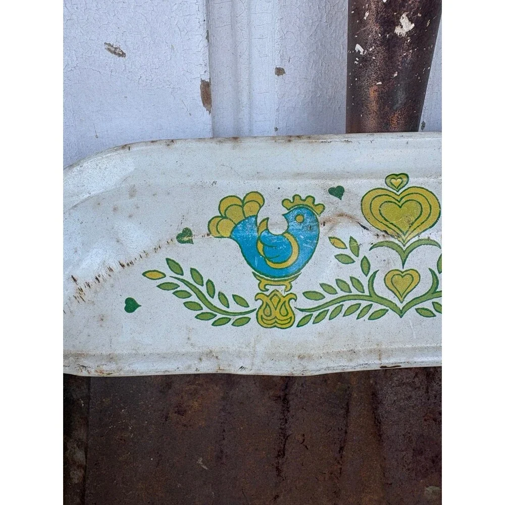 Vintage 1975 Pentron Metal Dustpan Rustic Farmhouse Folk Art Chicken Decor